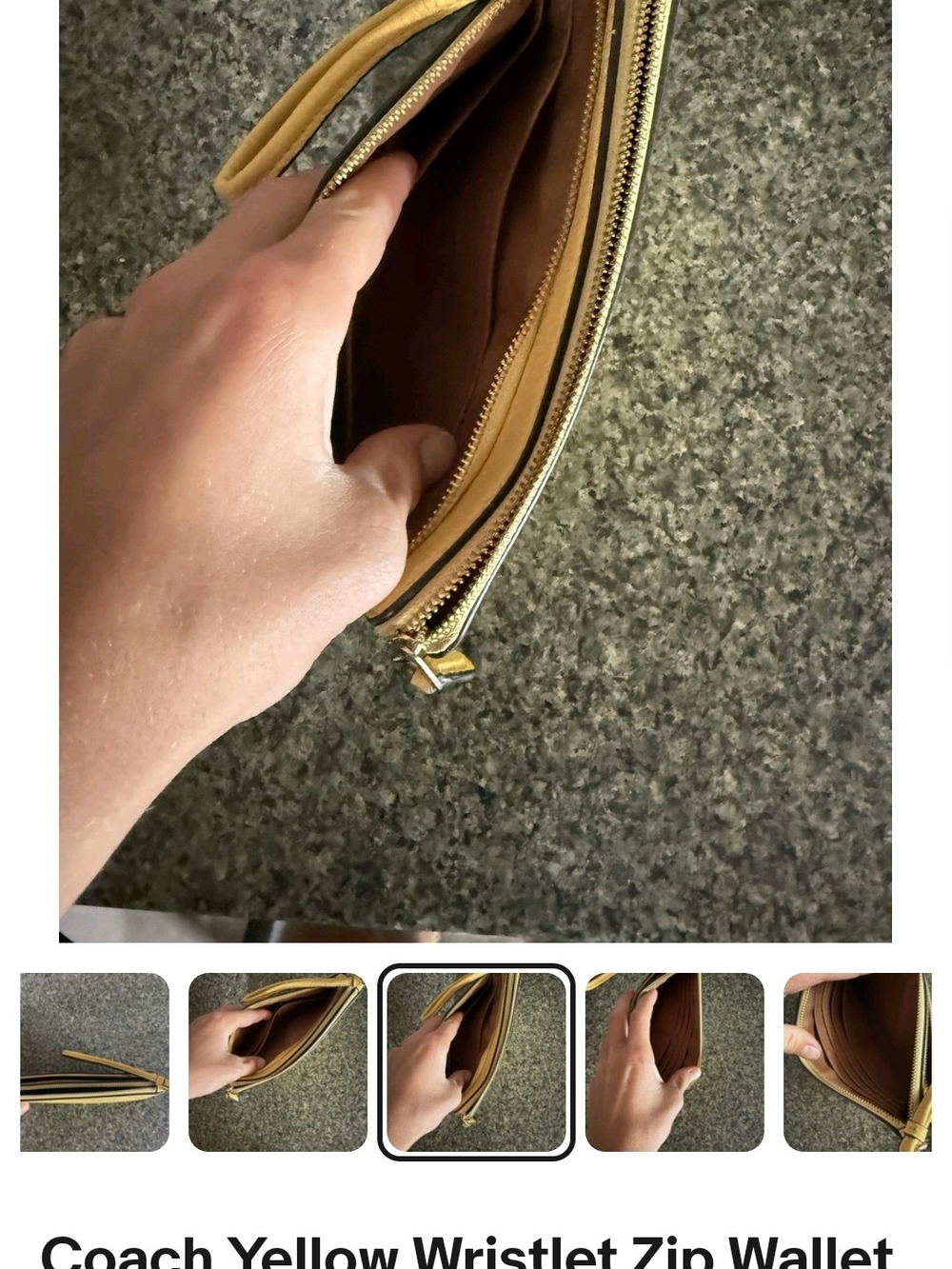 Coach Yellow Pebbled Leather Zip Wallet/Wristlet Accents & Credit Card Slot - Picture 6 of 8